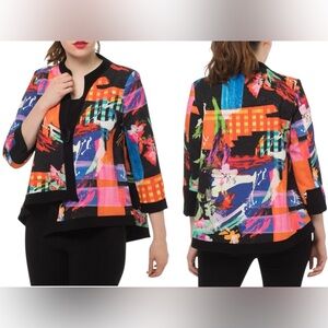 NWT Joseph Ribkoff Black/Multicolor Abstract Pullover Blazer Jacket Size 8